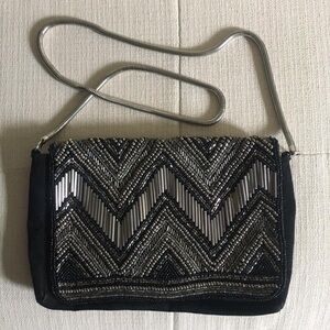 H&M black suede evening bag with silver beading